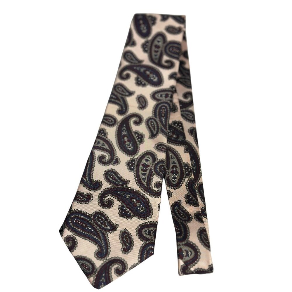 VTG Potomac Collection Paisley Silk Tie White Blue‎ USA Made Classic Neckwear